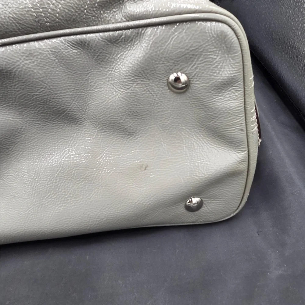 Coach Signature Gray Leather Kisslock Tote Bag